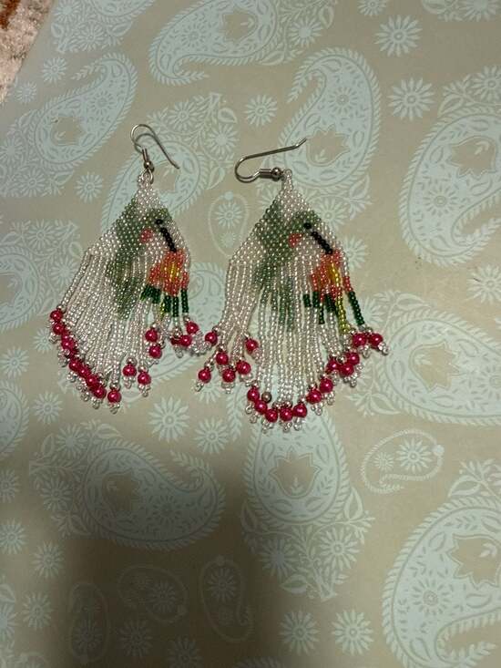 Hummingbird - Handwoven Beaded Earrings - Picture 2 of 4